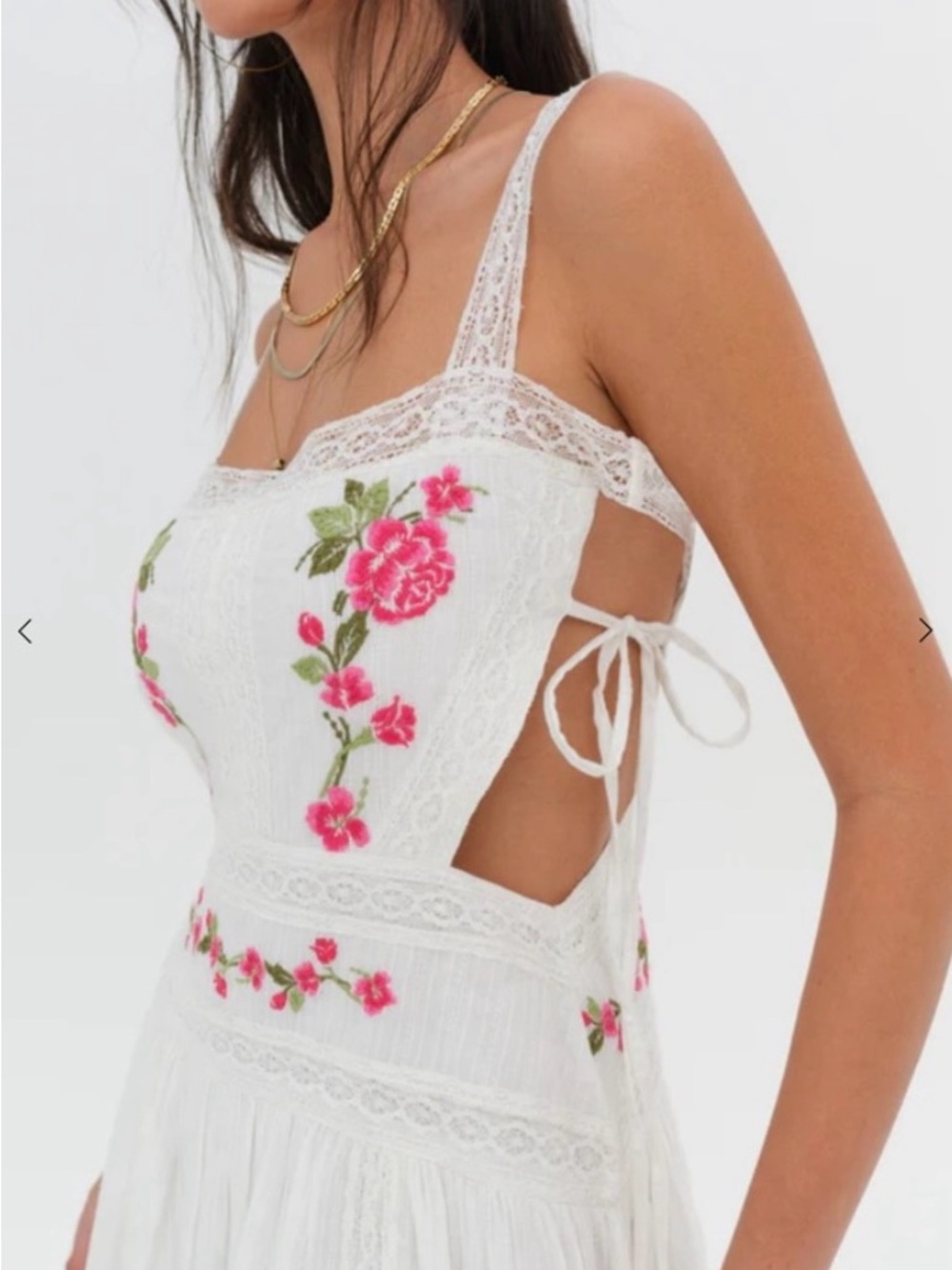 For Love and Lemons Jolene Midi Dress with Pink Floral Embroidery - Picture 3 of 6